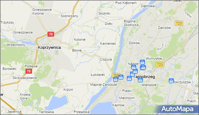 mapa Ciszyca gmina Koprzywnica, Ciszyca gmina Koprzywnica na mapie Targeo