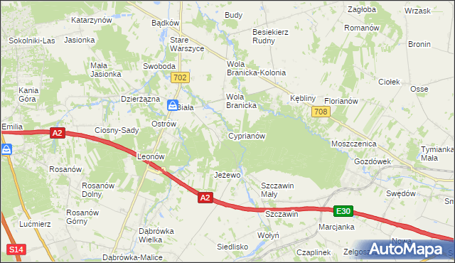 mapa Cyprianów, Cyprianów na mapie Targeo