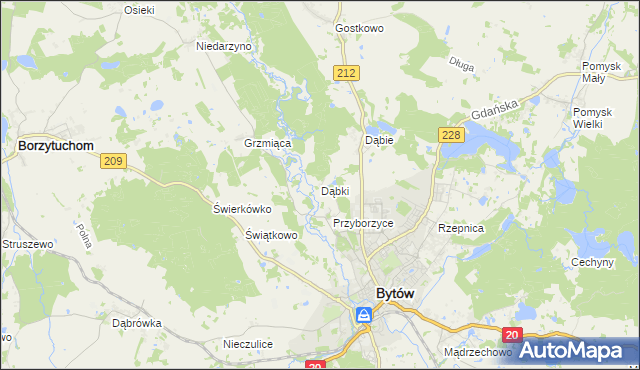 mapa Dąbki gmina Bytów, Dąbki gmina Bytów na mapie Targeo