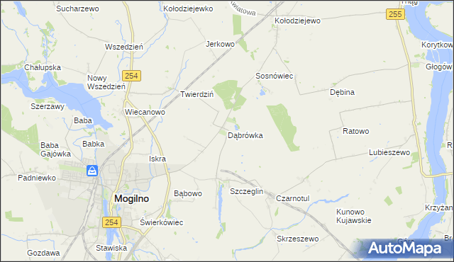 mapa Dąbrówka gmina Mogilno, Dąbrówka gmina Mogilno na mapie Targeo