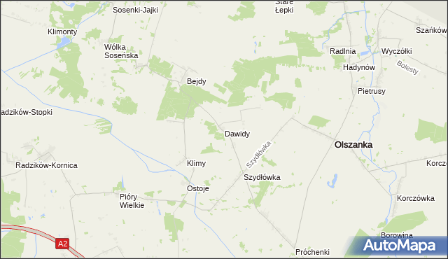 mapa Dawidy gmina Olszanka, Dawidy gmina Olszanka na mapie Targeo