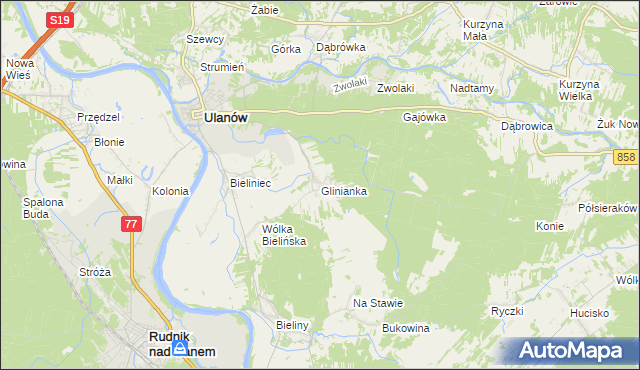 mapa Glinianka gmina Ulanów, Glinianka gmina Ulanów na mapie Targeo