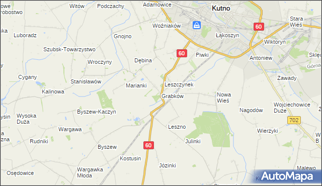 mapa Grabków gmina Kutno, Grabków gmina Kutno na mapie Targeo