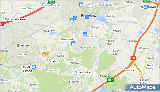mapa Granica gmina Michałowice, Granica gmina Michałowice na mapie Targeo
