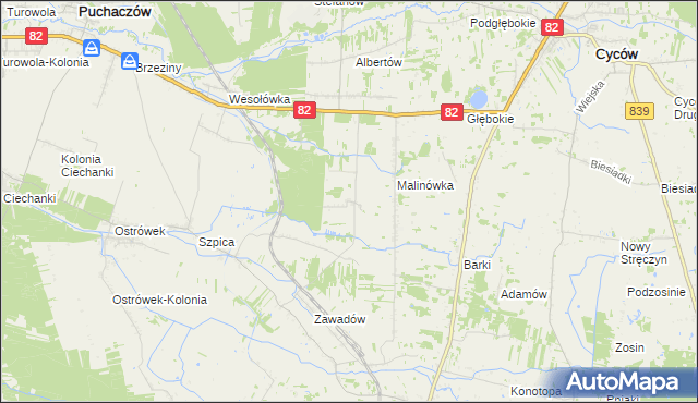 mapa Jasieniec gmina Puchaczów, Jasieniec gmina Puchaczów na mapie Targeo