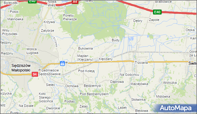 mapa Klęczany gmina Sędziszów Małopolski, Klęczany gmina Sędziszów Małopolski na mapie Targeo