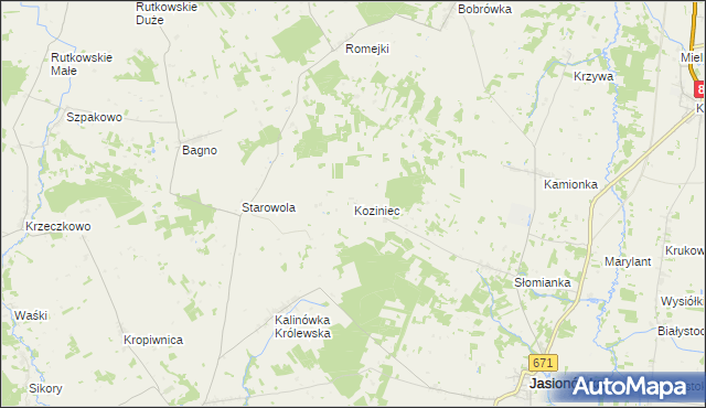 mapa Koziniec gmina Jasionówka, Koziniec gmina Jasionówka na mapie Targeo