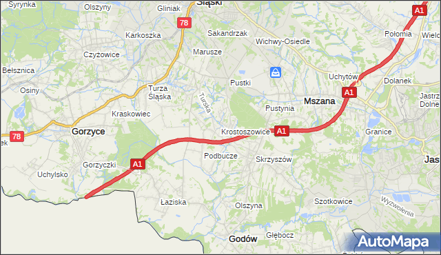 mapa Krostoszowice, Krostoszowice na mapie Targeo