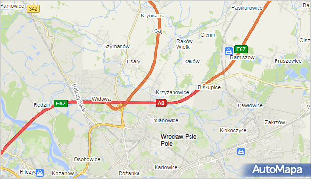 mapa Krzyżanowice gmina Wisznia Mała, Krzyżanowice gmina Wisznia Mała na mapie Targeo