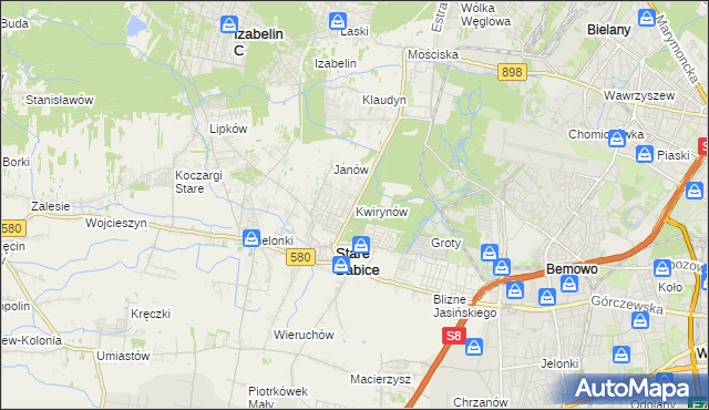 mapa Kwirynów gmina Stare Babice, Kwirynów gmina Stare Babice na mapie Targeo