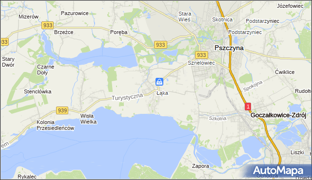 mapa Łąka gmina Pszczyna, Łąka gmina Pszczyna na mapie Targeo