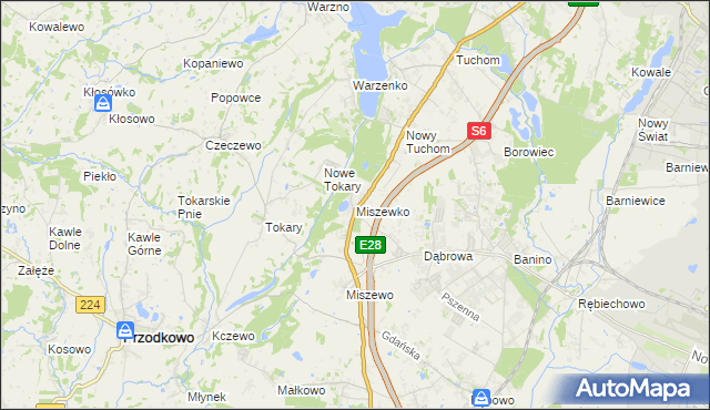 mapa Miszewko gmina Żukowo, Miszewko gmina Żukowo na mapie Targeo