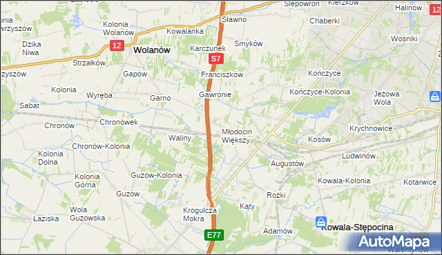 mapa Młodocin Większy, Młodocin Większy na mapie Targeo
