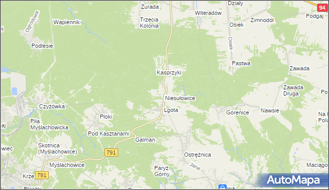 mapa Niesułowice gmina Olkusz, Niesułowice gmina Olkusz na mapie Targeo