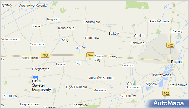 mapa Nowy Gaj gmina Góra Świętej Małgorzaty, Nowy Gaj gmina Góra Świętej Małgorzaty na mapie Targeo