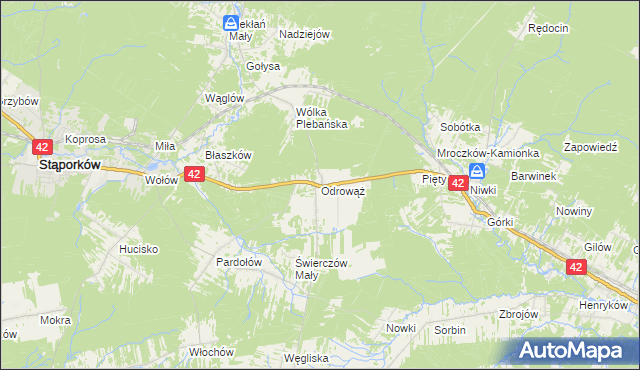 mapa Odrowąż gmina Stąporków, Odrowąż gmina Stąporków na mapie Targeo
