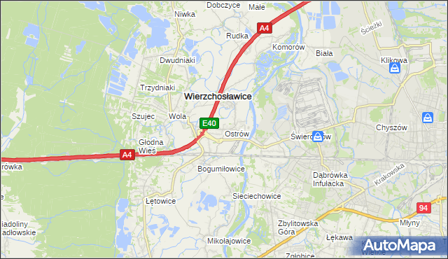 mapa Ostrów gmina Wierzchosławice, Ostrów gmina Wierzchosławice na mapie Targeo