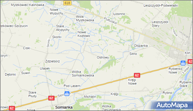 mapa Ostrowy gmina Somianka, Ostrowy gmina Somianka na mapie Targeo