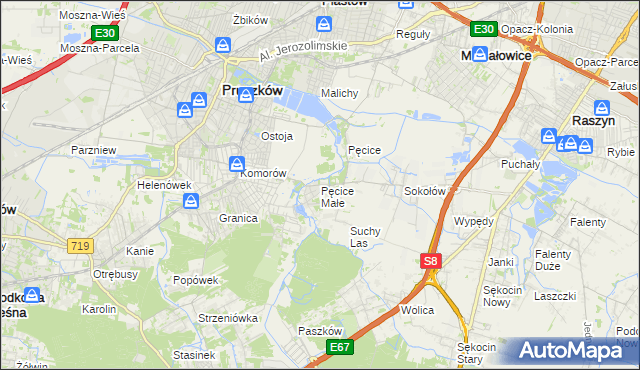 mapa Pęcice Małe, Pęcice Małe na mapie Targeo