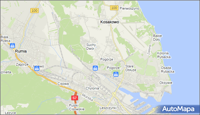 mapa Pogórze gmina Kosakowo, Pogórze gmina Kosakowo na mapie Targeo