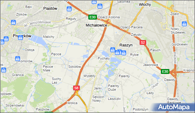 mapa Puchały gmina Raszyn, Puchały gmina Raszyn na mapie Targeo