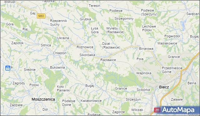 mapa Racławice gmina Biecz, Racławice gmina Biecz na mapie Targeo