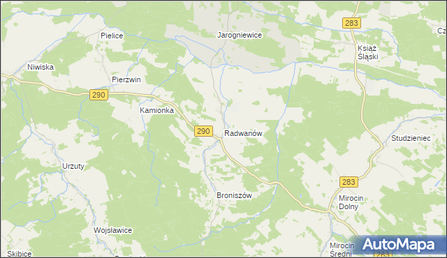 mapa Radwanów gmina Kożuchów, Radwanów gmina Kożuchów na mapie Targeo