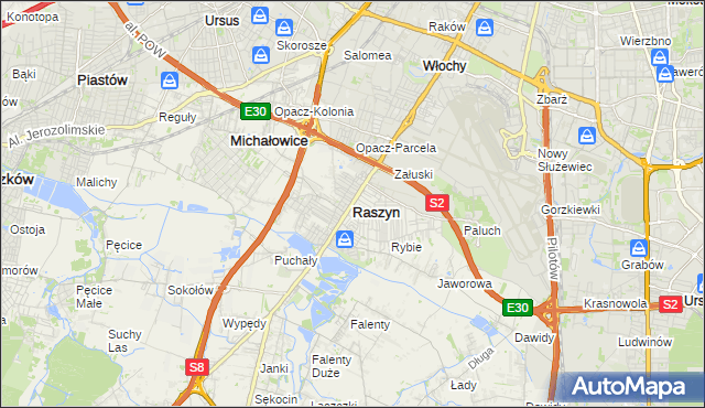 mapa Raszyn powiat pruszkowski, Raszyn powiat pruszkowski na mapie Targeo