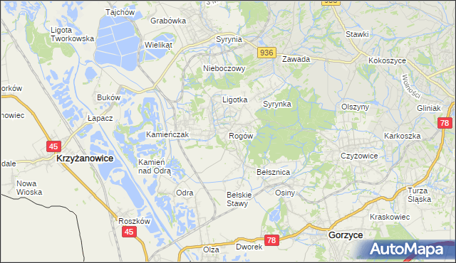 mapa Rogów gmina Gorzyce, Rogów gmina Gorzyce na mapie Targeo