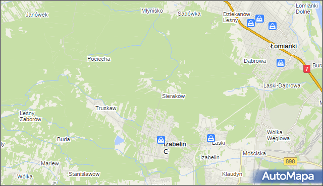 mapa Sieraków gmina Izabelin, Sieraków gmina Izabelin na mapie Targeo