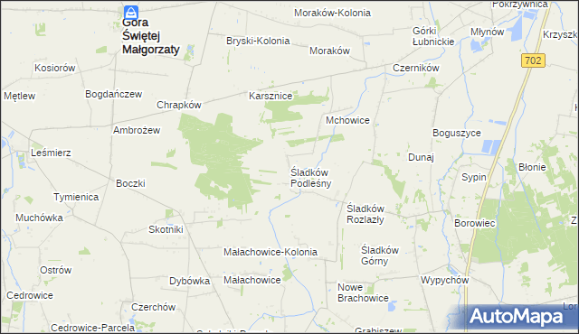 mapa Śladków Podleśny, Śladków Podleśny na mapie Targeo