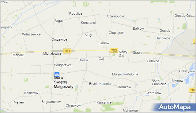 mapa Stary Gaj gmina Góra Świętej Małgorzaty, Stary Gaj gmina Góra Świętej Małgorzaty na mapie Targeo