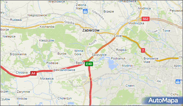 mapa Szczyglice gmina Zabierzów, Szczyglice gmina Zabierzów na mapie Targeo