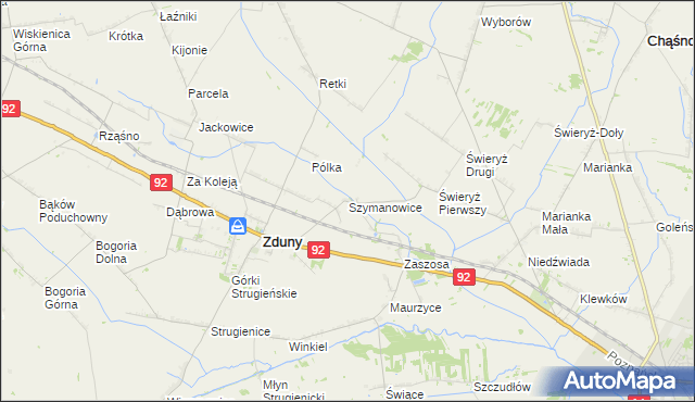 mapa Szymanowice gmina Zduny, Szymanowice gmina Zduny na mapie Targeo