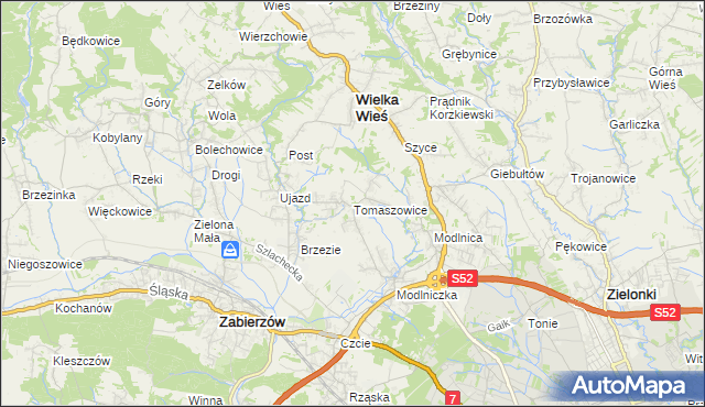 mapa Tomaszowice gmina Wielka Wieś, Tomaszowice gmina Wielka Wieś na mapie Targeo
