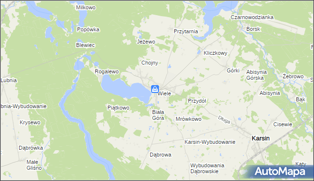 mapa Wiele gmina Karsin, Wiele gmina Karsin na mapie Targeo