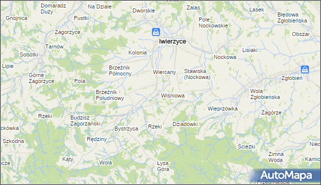 mapa Wiśniowa gmina Iwierzyce, Wiśniowa gmina Iwierzyce na mapie Targeo