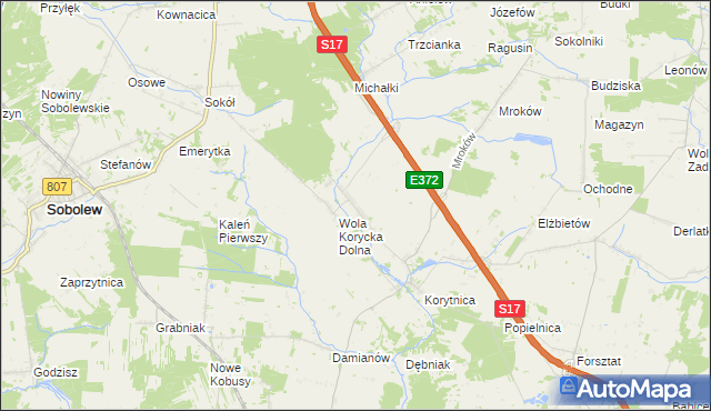 mapa Wola Korycka Górna, Wola Korycka Górna na mapie Targeo