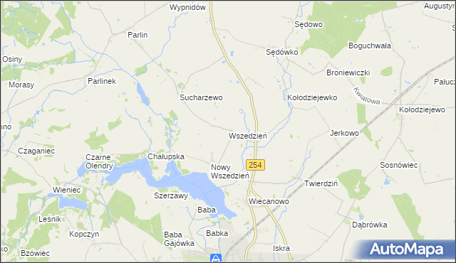 mapa Wszedzień gmina Mogilno, Wszedzień gmina Mogilno na mapie Targeo