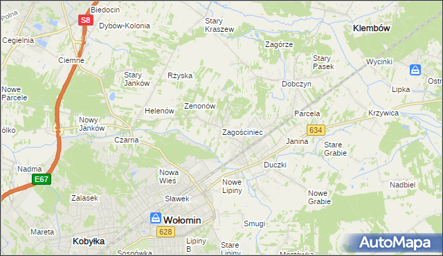 mapa Zagościniec gmina Wołomin, Zagościniec gmina Wołomin na mapie Targeo