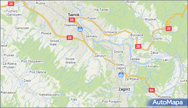 mapa Zahutyń, Zahutyń na mapie Targeo