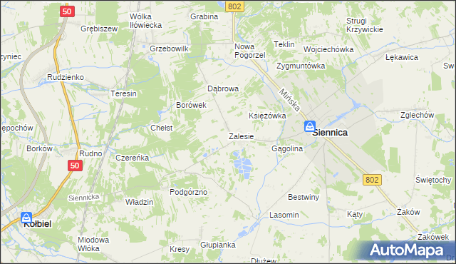 mapa Zalesie gmina Siennica, Zalesie gmina Siennica na mapie Targeo