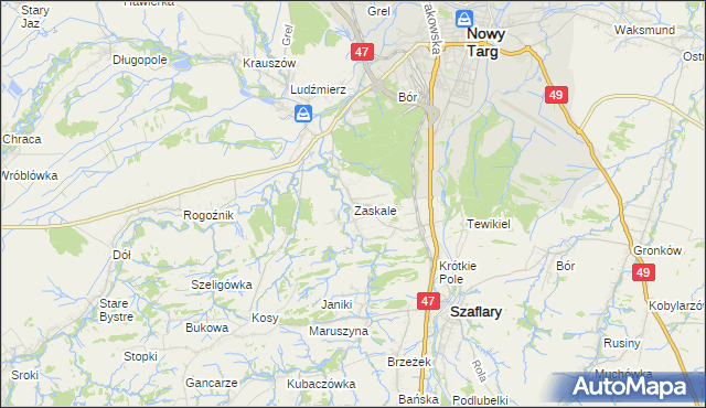 mapa Zaskale gmina Szaflary, Zaskale gmina Szaflary na mapie Targeo