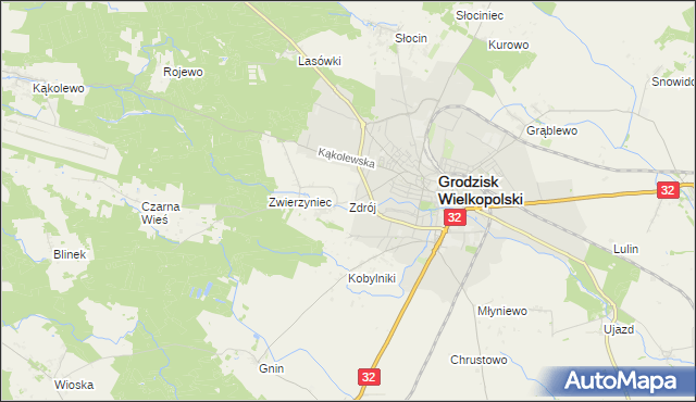 mapa Zdrój gmina Grodzisk Wielkopolski, Zdrój gmina Grodzisk Wielkopolski na mapie Targeo