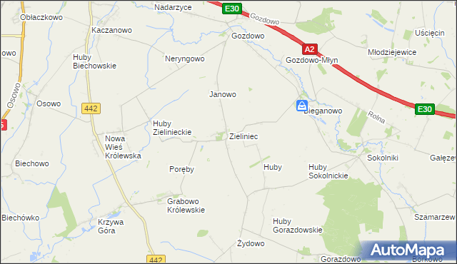 mapa Zieliniec gmina Kołaczkowo, Zieliniec gmina Kołaczkowo na mapie Targeo