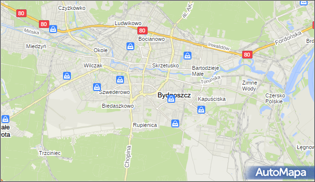 mapa Bydgoszczy, Bydgoszcz na mapie Targeo