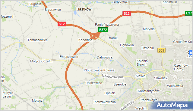 mapa Dąbrowica gmina Jastków, Dąbrowica gmina Jastków na mapie Targeo