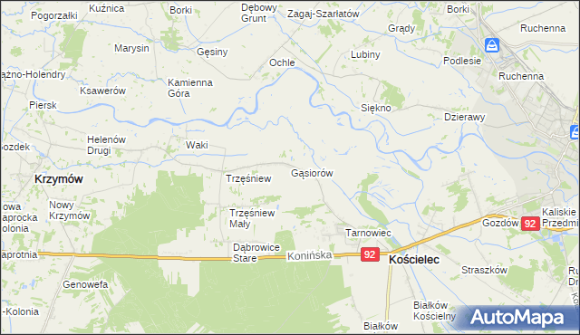 mapa Gąsiorów gmina Kościelec, Gąsiorów gmina Kościelec na mapie Targeo