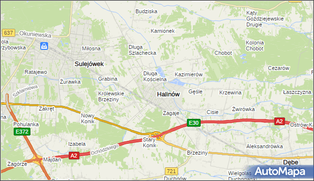mapa Halinów powiat miński, Halinów powiat miński na mapie Targeo