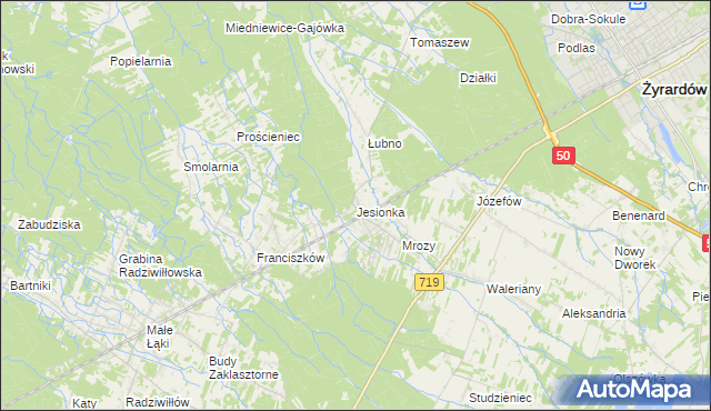 mapa Jesionka gmina Wiskitki, Jesionka gmina Wiskitki na mapie Targeo